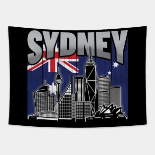 Sydney Australia Skyline Vintage Australian Flag Tapestry