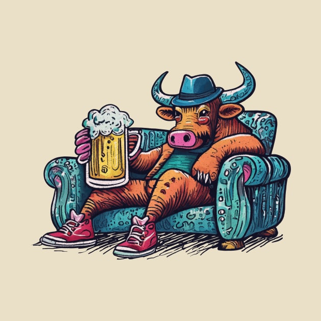 bull on his couch by Johann Brangeon