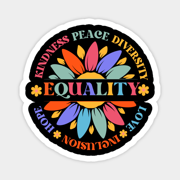 World Peace Equality Sunflower Retro Magnet by The WYLD Tribe