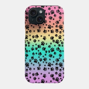 Pride Pastel Rainbow with Black Paw Prints Graphic Design Phone Case