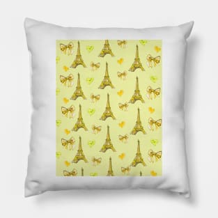 Girly Eiffel Tower Pattern in Watercolours Yellow Background Pillow