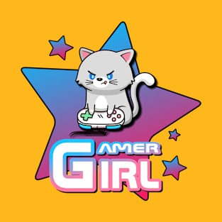 Gamer Girl Cat Stars T-Shirt