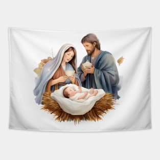 Watercolor Nativity Scene Tapestry