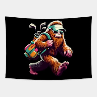 Funny Golf Novelty Sasquatch Bigfoot Golfing Tapestry