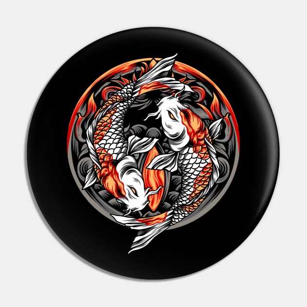 Yin & Yang Garden Pond Koi Fish Japanese Koi Carp Pin by jodotodesign