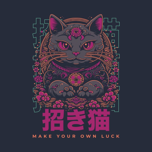 Make Your Own Luck // Vibrant Japanese Lucky Cat Illustration // Maneki Neko C by Now Boarding