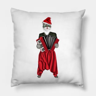 Santa Cat Playing Accordion Christmas Gift Pillow