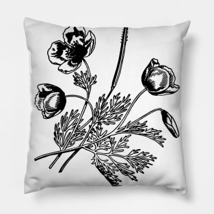 black flower leaf line art design Pillow