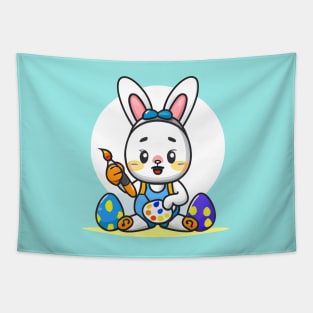 Easter Bunny Coloring Eggs, Easter Bunny Painting, Cute, Fun, in Blue Tapestry