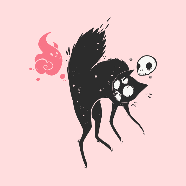 Funny Creepy Cute Goth Black Cat with Skull And Ghost by cellsdividing