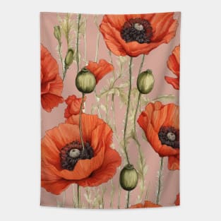 Artistic Pretty Red Poppies Botanical Art Tapestry