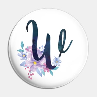 Floral Monogram W Pretty Lilac Bouquet Pin