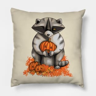 Raccoon with pumpkin Pillow