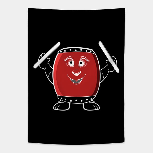 Cute Taiko Drum Funny Cartoon Illustration Tapestry by BonnaVida