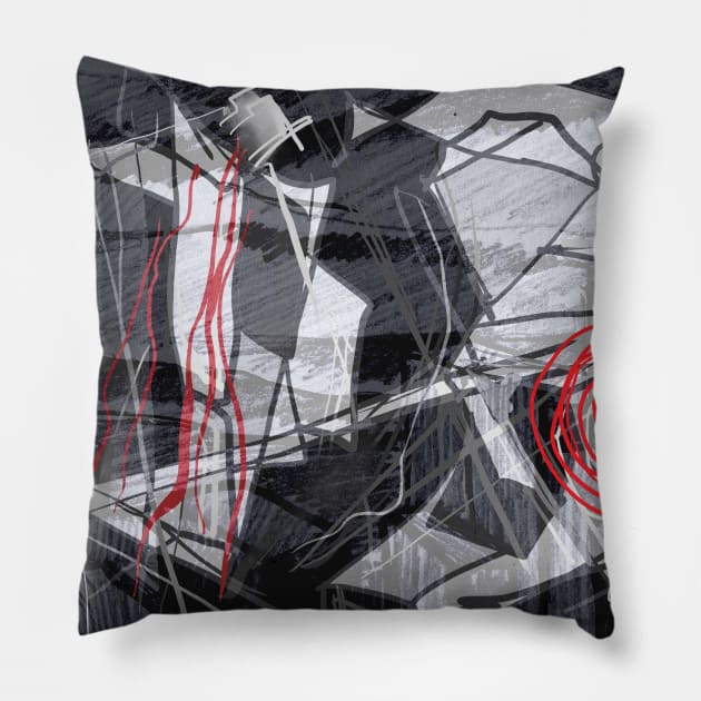 Black and Red abstract Pillow by sukhpalgrewal