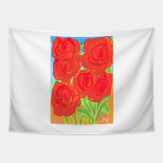 Red Set Flowers Tapestry by Sash8140