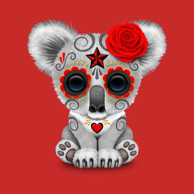 Red Day of the Dead Sugar Skull Baby Koala by jeffbartels