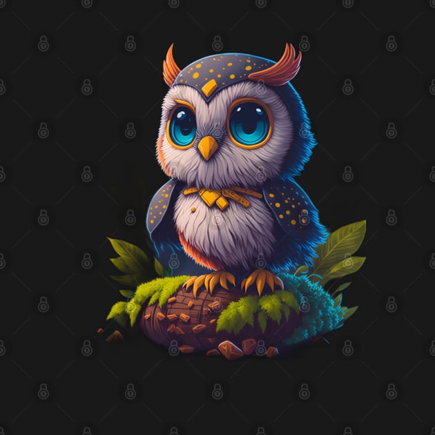 Cute Owl with Blue Feathers by JDVNart