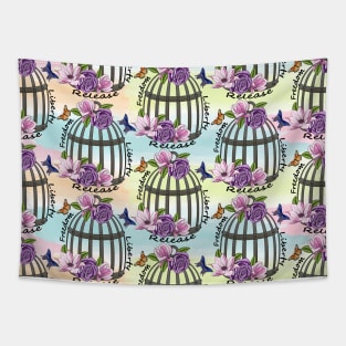 Floral Bird Cage Pattern Tapestry