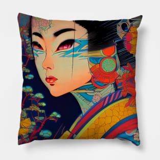 Cyber geisha, Retro Futurism Pillow