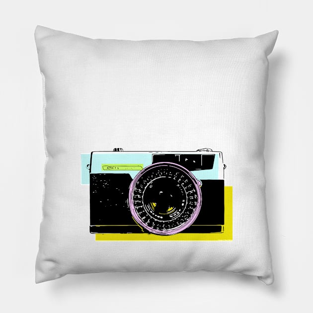 Vintage Pop Art Camera Pillow by callingtomorrow