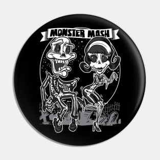 Skeletons dancing in the cemetery at the Monster Mash Pin