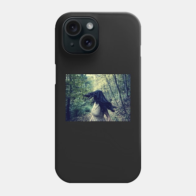 Scared girl running in the forest Phone Case by naturalis