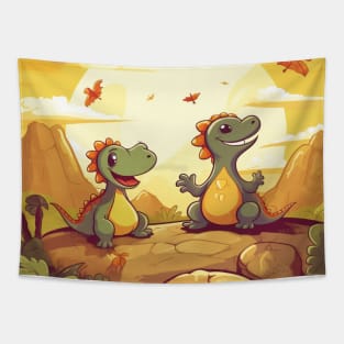 Adorable Cartoon Dinosaurs - Prehistoric Cuteness Unleashed Tapestry