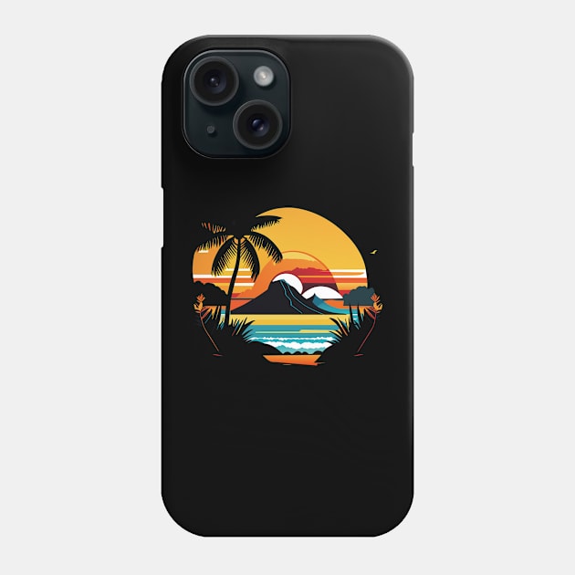 Majestic Coastal Sunset: Palm Trees, Mountains, and the Beach Phone Case by linann945