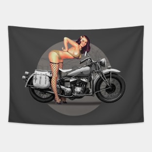 Pin-up Girl Classic Motorcycle Retro WW2 Tapestry