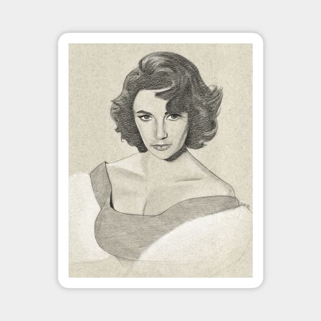 Elizabeth Taylor Portrait Drawing Magnet by ianoz