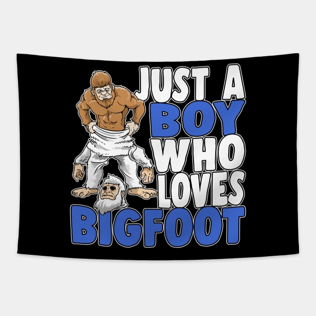 Just A Boy Who Loves Bigfoot Yeti Party Sasquatch Tapestry by ModernMode