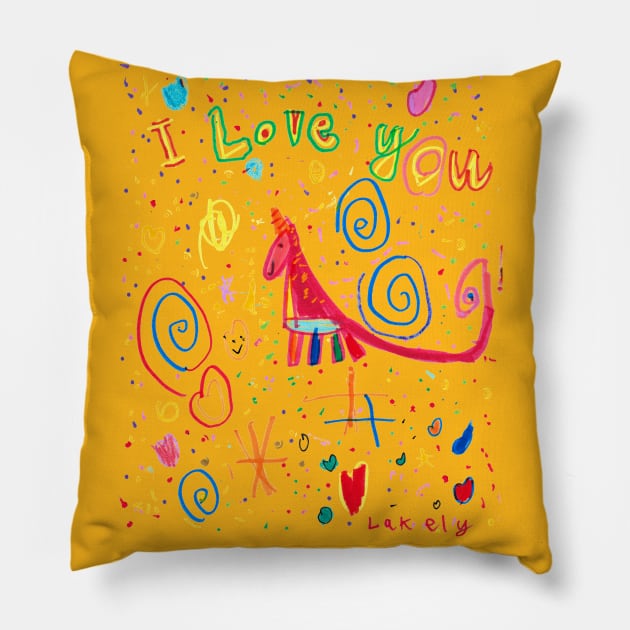 I Love You Unicorn by Lakely - Homeschool Art Class 2021/22 Art Supplies Fundraiser Pillow by Steph Calvert Art