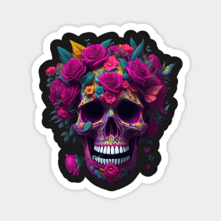 Funny Sugar Candy Skull With Flowers Magnet