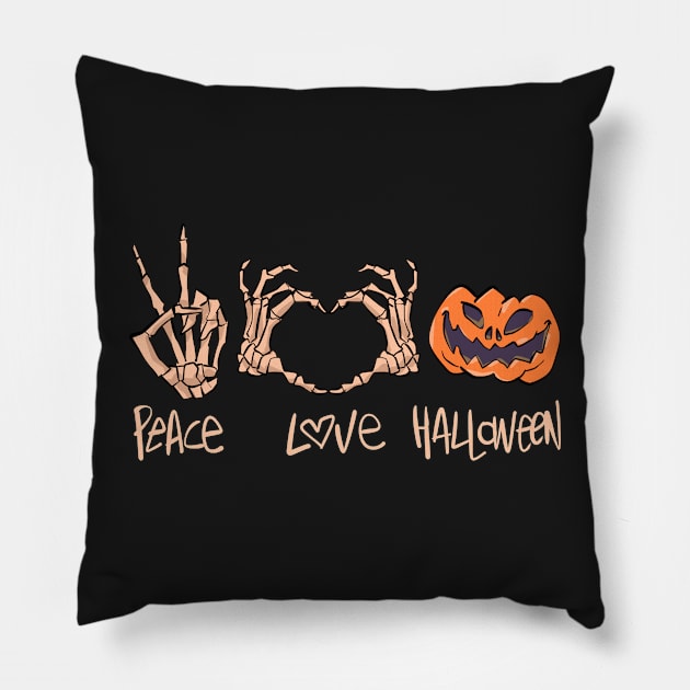 Peace Love Halloween Pillow by Photomisak72