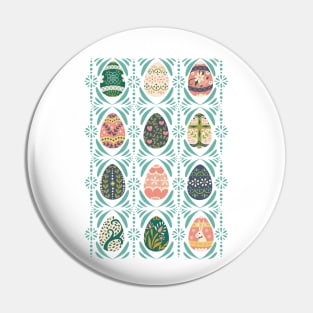 Floral Easter Eggs in Aqua Pin