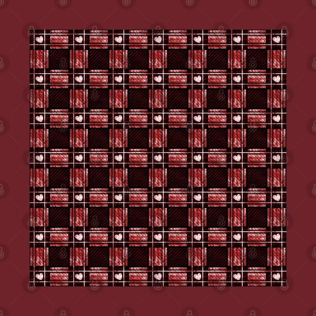 White Heart Red Plaid Pattern by DeneboArt