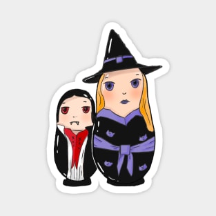 Witch and Vampire Russian Dolls Halloween Magnet