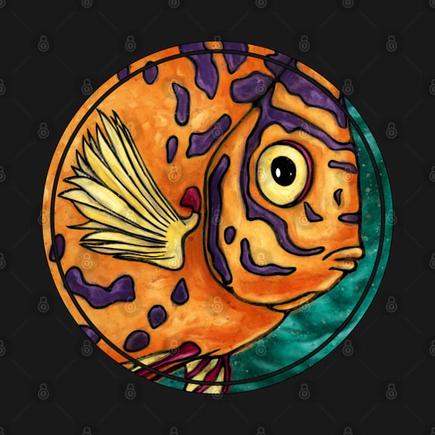 Funny fish with surprised face, cartoon fish art by NadiaChevrel