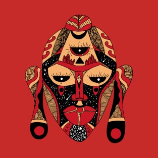 Red and Cream African Mask 7 T-Shirt