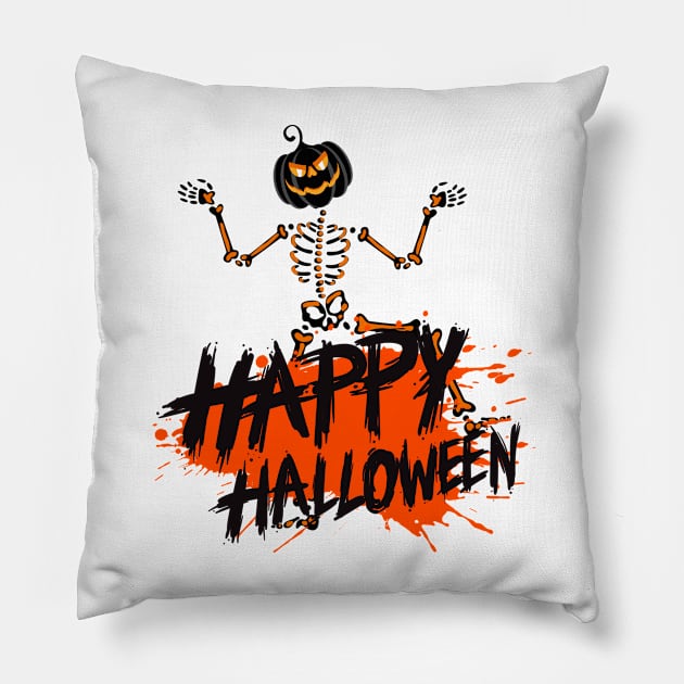 Happy Halloween Bony Belly Skeleton Dancer Evergreen Pillow by 3dozecreations