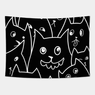 Cartoon Qute Cat Doodle / Cats illustration / Cat line art Tapestry