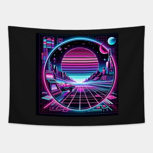 Neon Nostalgia: Retro-Futuristic Pixel Adventure Tapestry