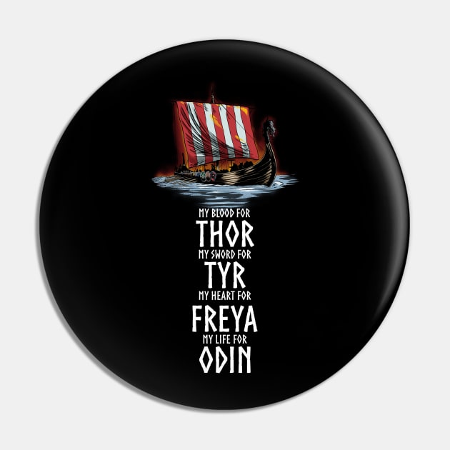 Norse Gods - Thor Tyr Freya Odin - Viking Longship Pin by Styr Designs