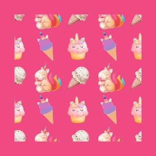 Unicorn Ice Cream Cupcake Pattern T-Shirt