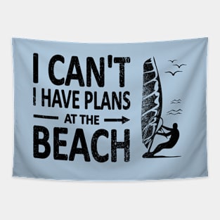 I CAN'T I Have PLANS at the BEACH Funny Windsurfing Black Tapestry