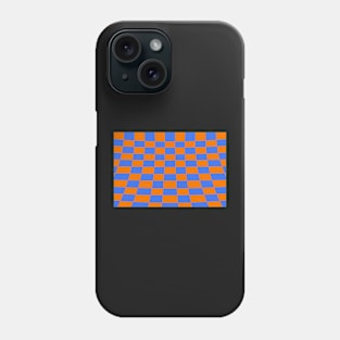 Warped perspective coloured checker board effect grid orange and blue Phone Case