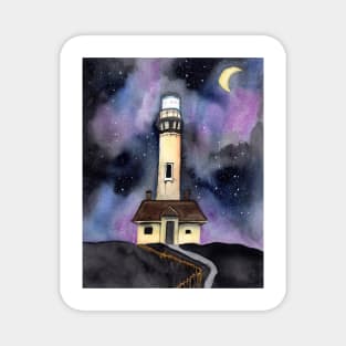 Whimsical Lighthouse with Galaxy Background Magnet