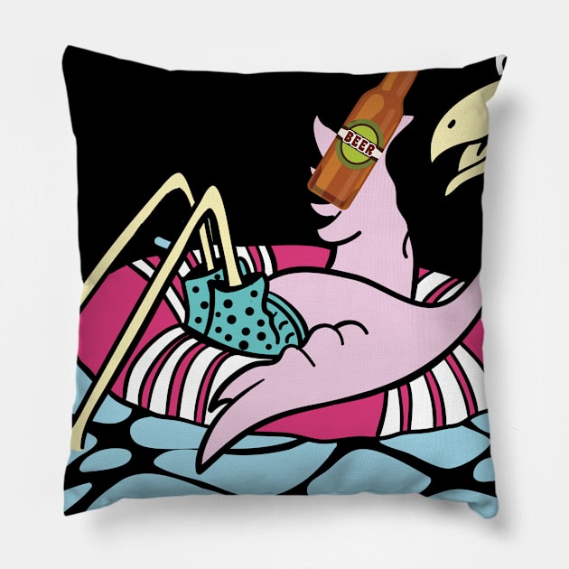 'Beer Lover Flamingo' Funny Flamingo Bird Pillow by ourwackyhome