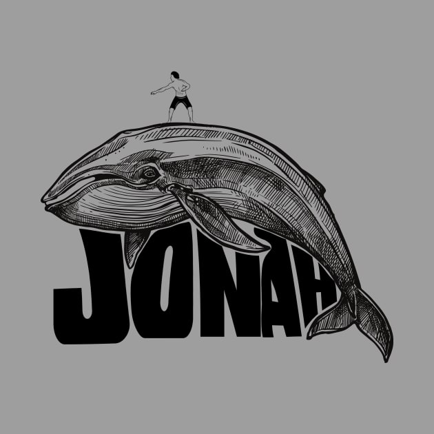 Jonah surfing a whale, funny meme black text by Selah Shop